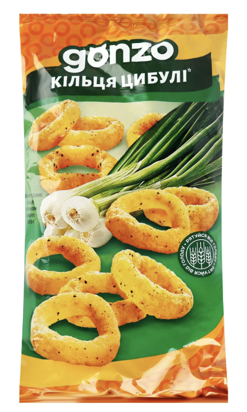 Снек Gonzo 150г Кукурудзяні кільця зі смаком цибулі